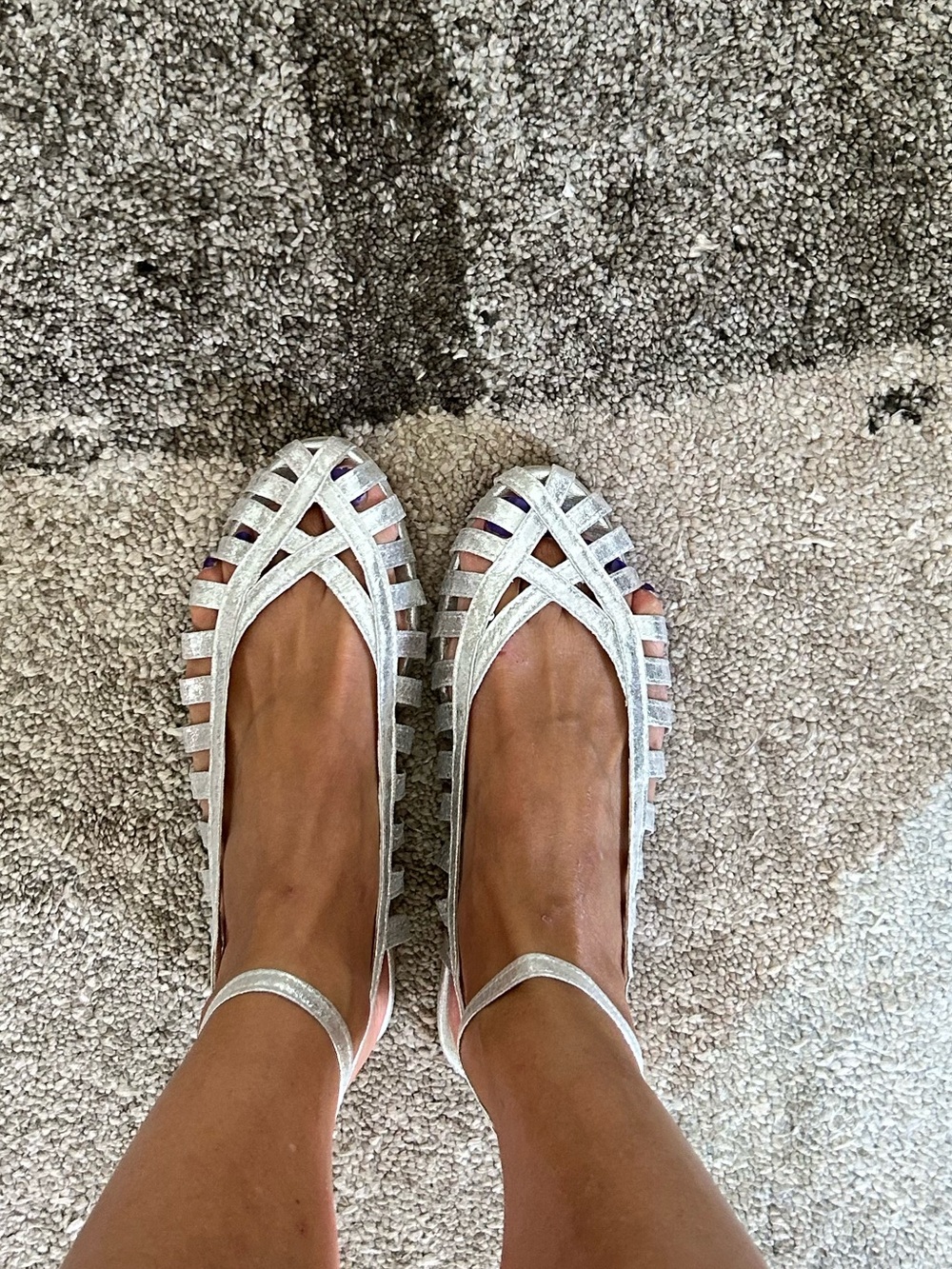 Silver Ankle-Strap Flat Sandals